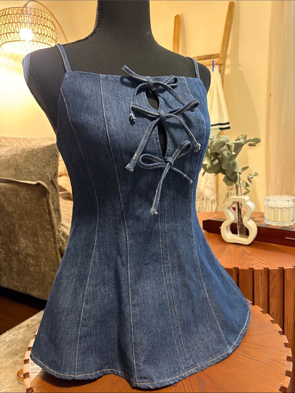 Denim Lace-Up flare Top